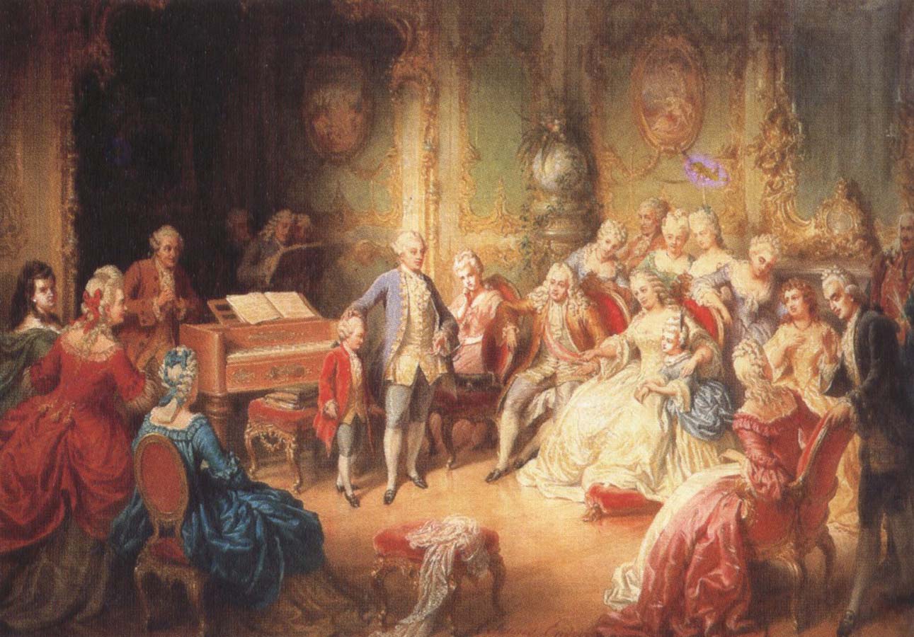 the young mozart being presented by joseph ii to his wife, the empress maria theresa